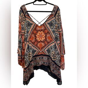 Want and Need Bohemian Orange and Navy Women's Top size 3X